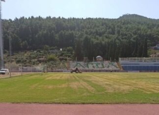 Εργασίες στο χλοοτάπητα του σταδίου